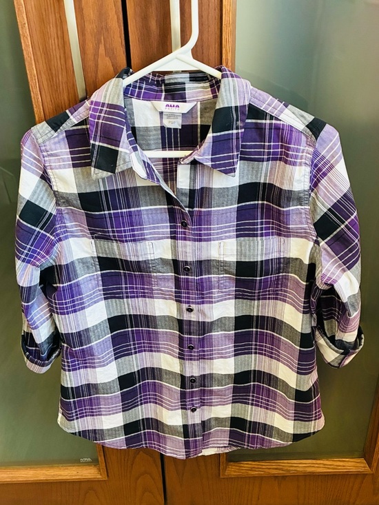 Alia Tops - Alia Petite Purple & Black Plaid Shirt